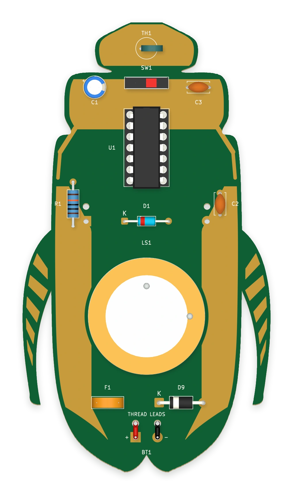 Cricket finished electronic bug with components fitted