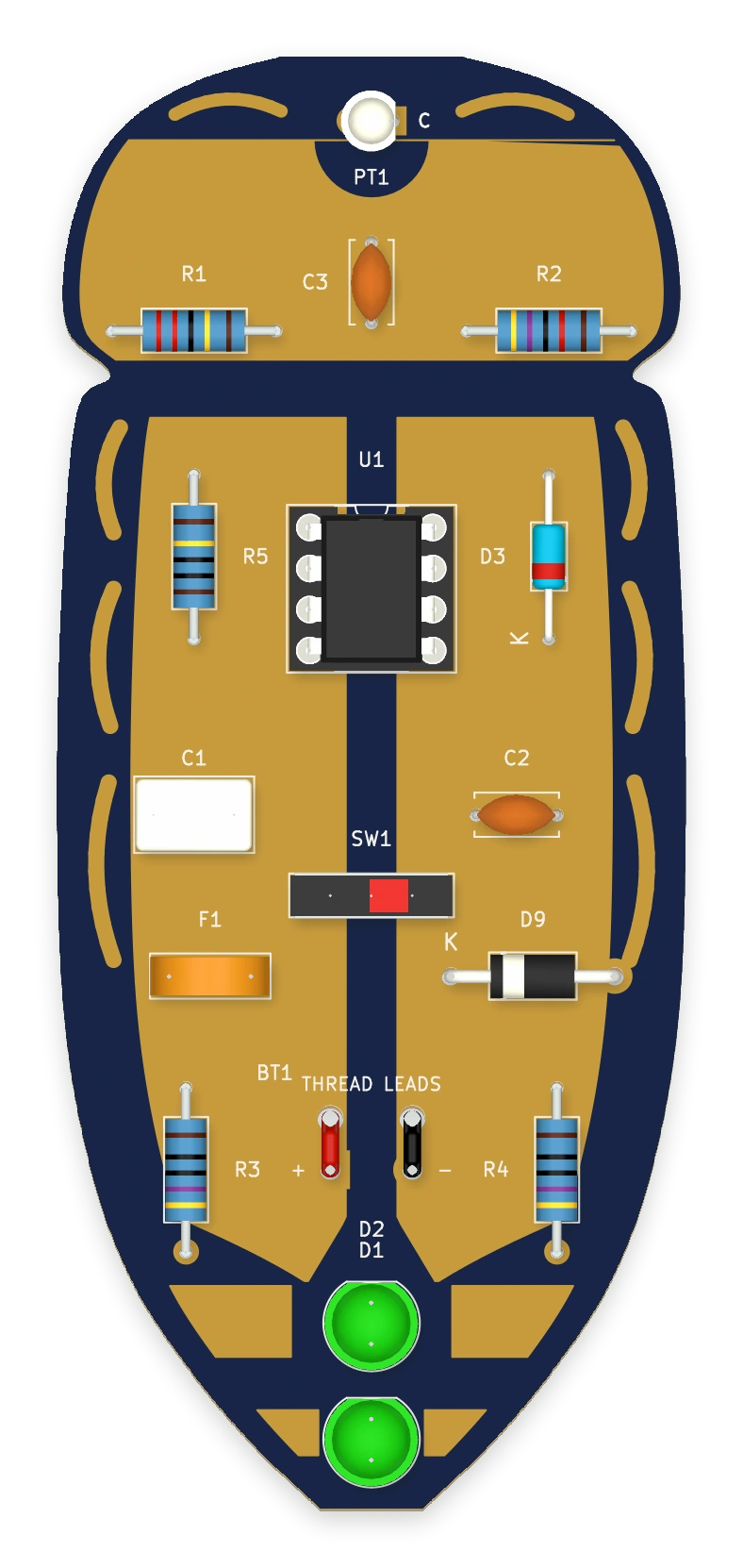 Firefly finished electronic bug with components fitted